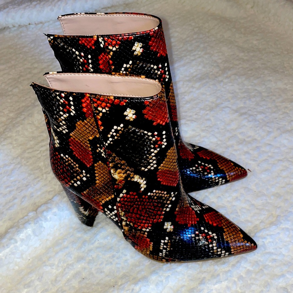 Steve Madden Red and Black Snakeskin Ankle Boots